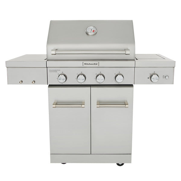 4-Burner Propane Gas Grill in Stainless Steel with Ceramic Searing Side Burner and Rotisserie Burner