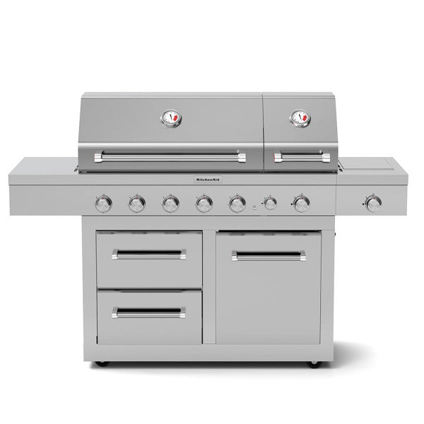 5Burner Stainless Steel Dual Chamber Propane Gas Grill w/ Side Burner