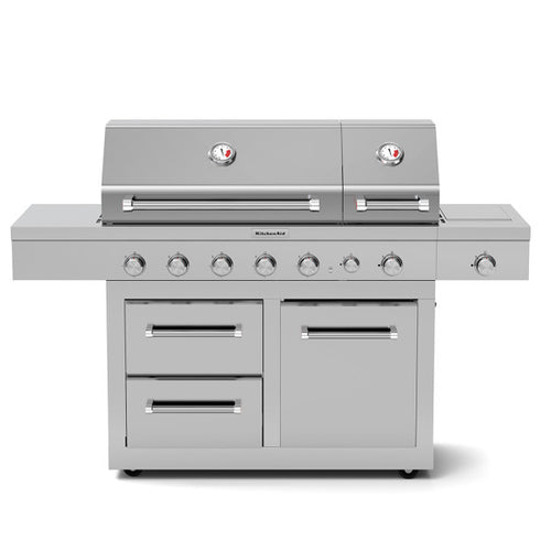 5-Burner Dual Chamber Propane Gas Grill in Stainless Steel with Side Burner
